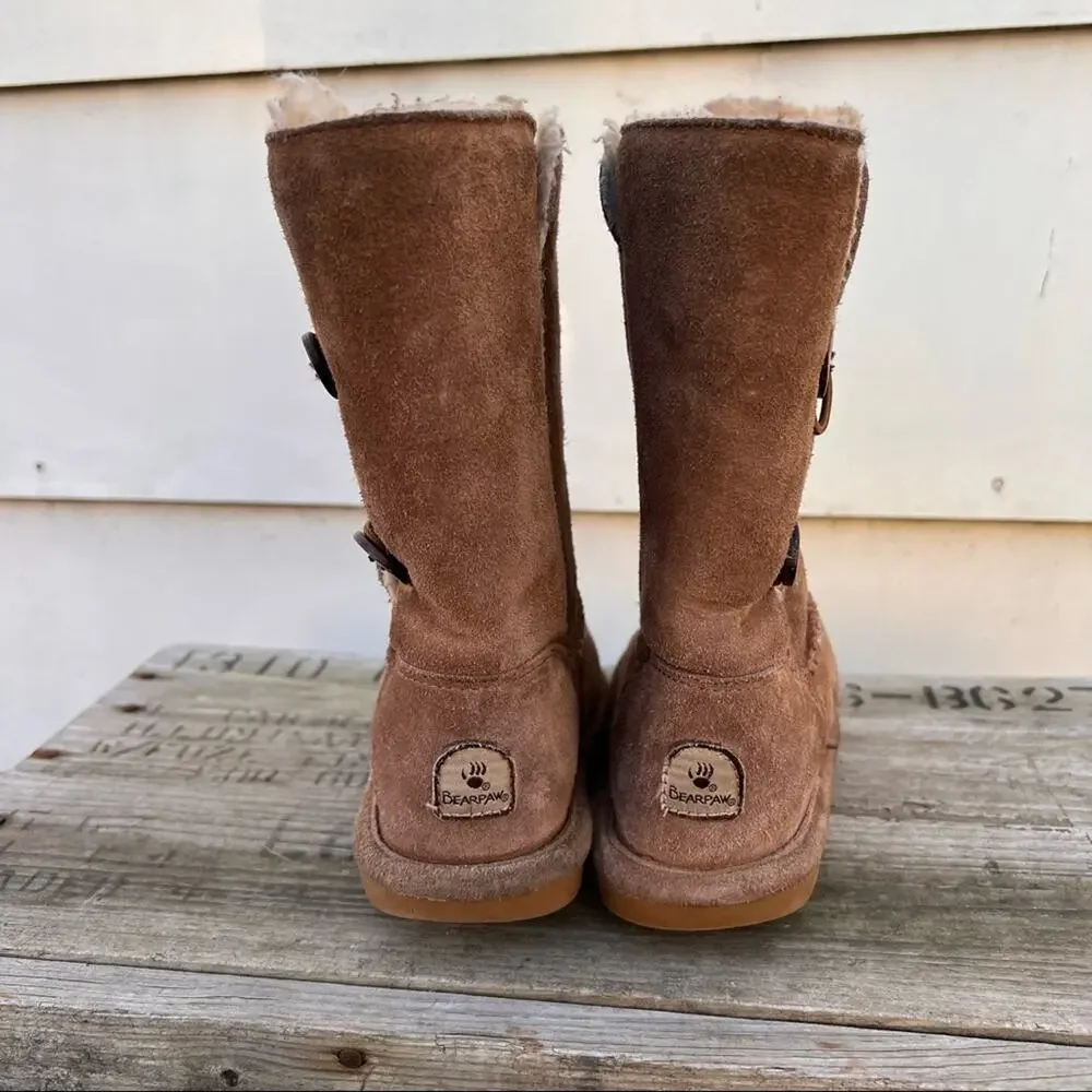 BearPaw Lori Tan Toggle suede shearling winter boots Size 2 YOUTH